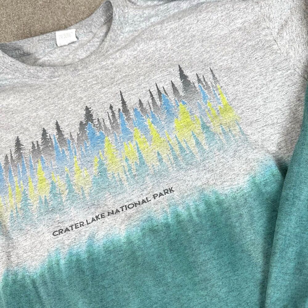 VTG Crater Lake National Park Adult Medium Long Sleeve Tee Tie Dye Great Green